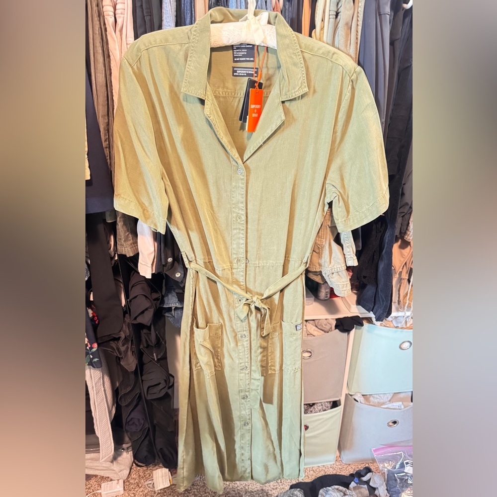 Superdry Tencel Shirt Dress in Olive - NEW, Size M
